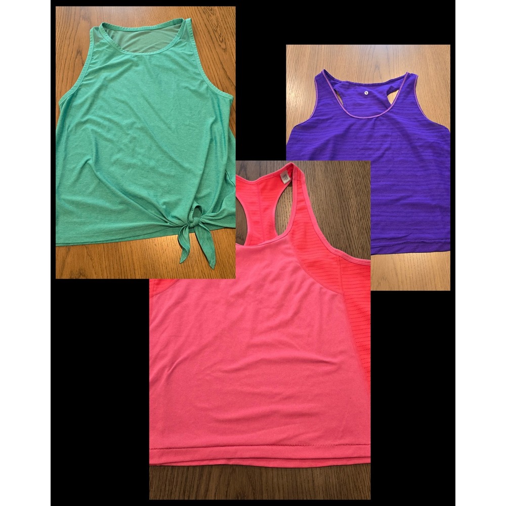 Womens Activewear Tank Top Lot 3pc Reebok Adidas Marika Teal Coral Purple M L